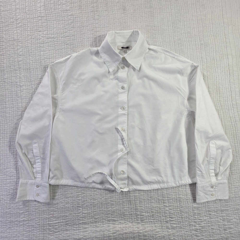 Madewell White Cotton Poplin Drawstring Cropped Button Front Shirt NWT NZ452 XS